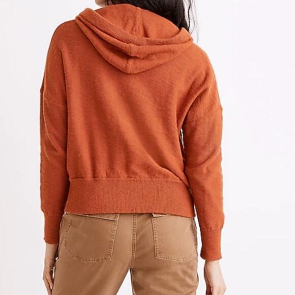 Madewell Clairview Hoodie Sweatshirt Pullover Knitted Cropped Orange Size Large - Picture 2 of 10